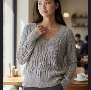 WHBM Gray Cable Knit Sweater